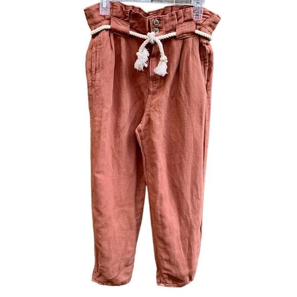 NWOT Veronica Beard Karter Linen Blend Paperbag Waist Pants Moca Brick Size 4 - Picture 2 of 9